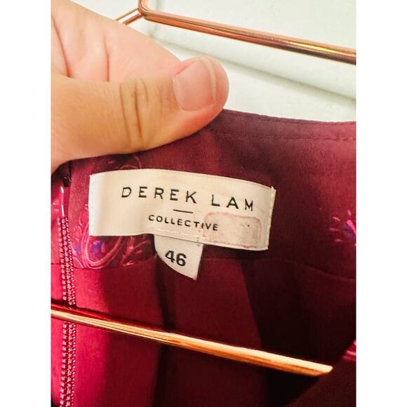 DEREK LAM COLLECTIVE Red Floral Chiffon Keyhole Empire Waist Midi Dress Size 44 - Picture 11 of 15